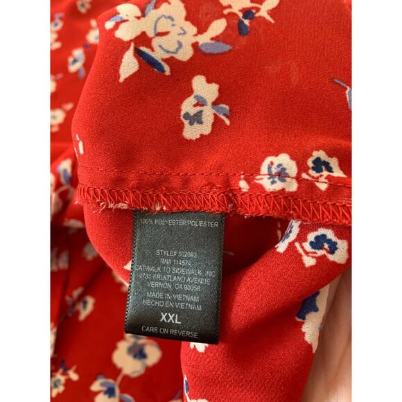 Pleione womens xxl 2x casual red floral cap sleeve blouse short sleeve business - Picture 7 of 9